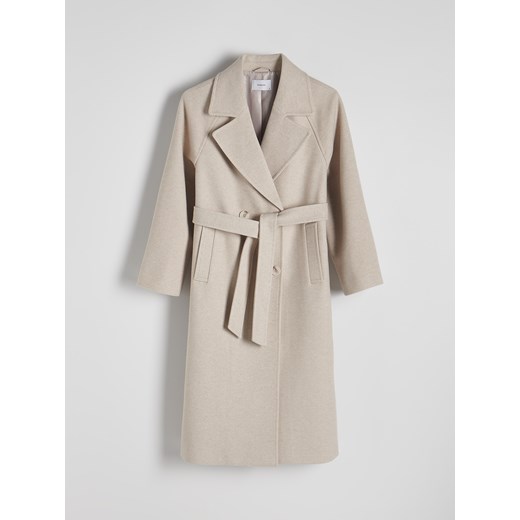 Reserved - Dwurzędowy płaszcz z paskiem - beżowy Reserved L Reserved