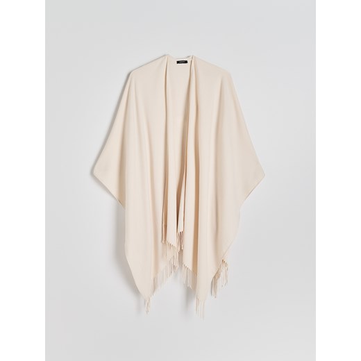 Reserved - Ponczo z frędzlami - beżowy Reserved ONE SIZE Reserved