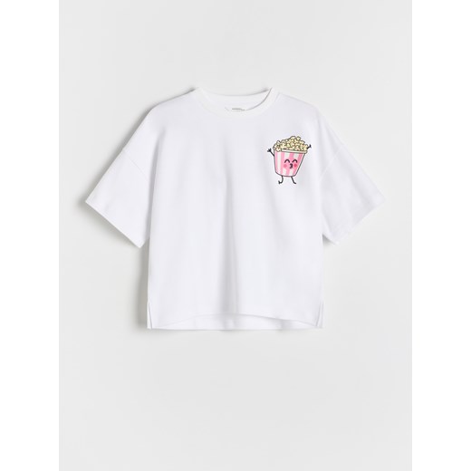 Reserved - Bawełniany t-shirt z nadrukiem - złamana biel ze sklepu Reserved w kategorii Bluzki dziewczęce - zdjęcie 177582497