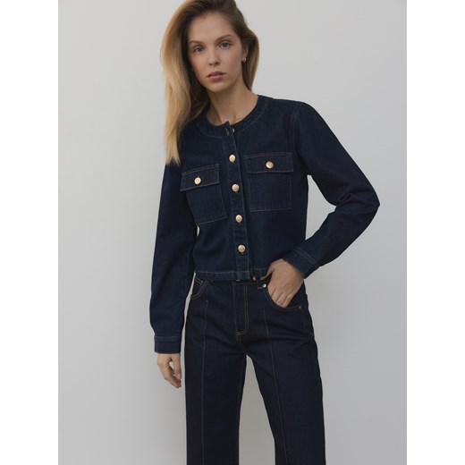 Reserved - Jeansy straight leg z przeszyciami - granatowy Reserved 34 Reserved