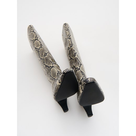 Reserved - Skórzane kozaki na obcasie - wielobarwny Reserved 39 Reserved