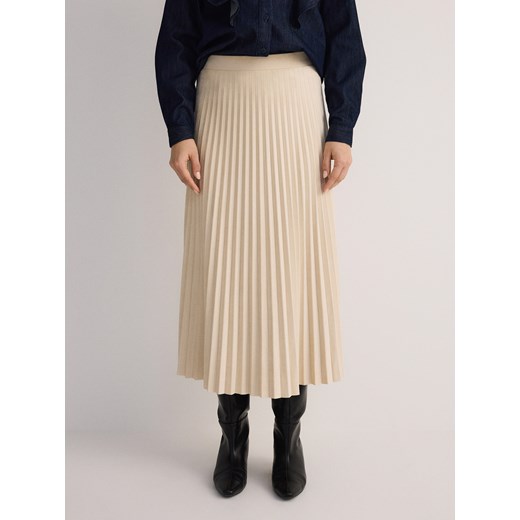 Reserved - Plisowana spódnica z imitacji zamszu - złamana biel Reserved M Reserved