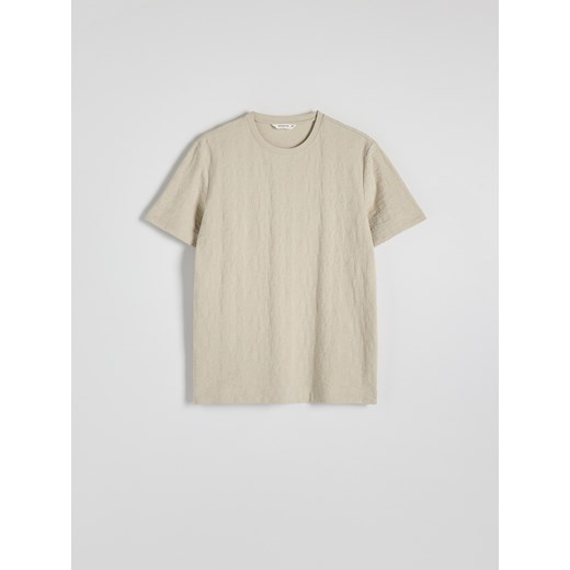 Reserved - Strukturalny t-shirt regular - beżowy Reserved L Reserved