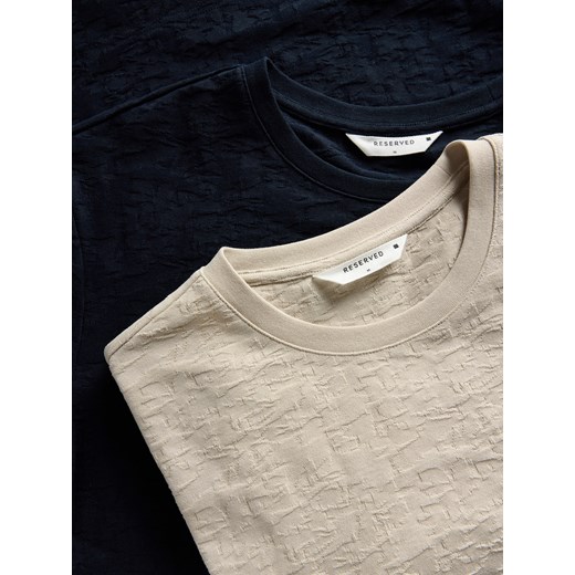 Reserved - Strukturalny t-shirt regular - beżowy Reserved M Reserved