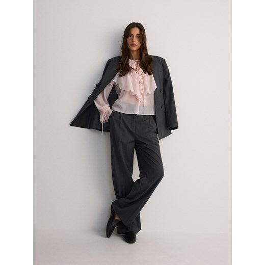 Reserved - Transparentna bluzka z falbanami - złamana biel Reserved S Reserved