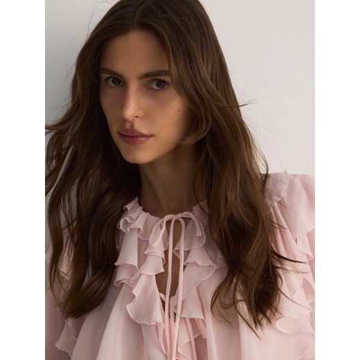 Reserved - Transparentna bluzka z falbanami - złamana biel Reserved M Reserved