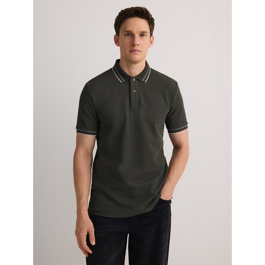 Reserved - Polo z merceryzowanej bawełny - oliwkowy Reserved L Reserved