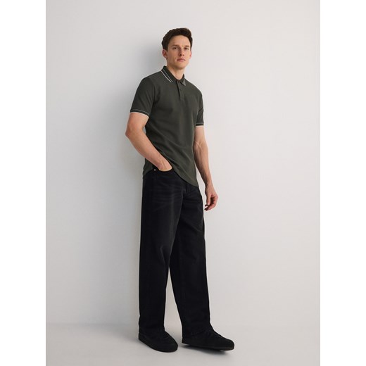 Reserved - Polo z merceryzowanej bawełny - oliwkowy Reserved L Reserved