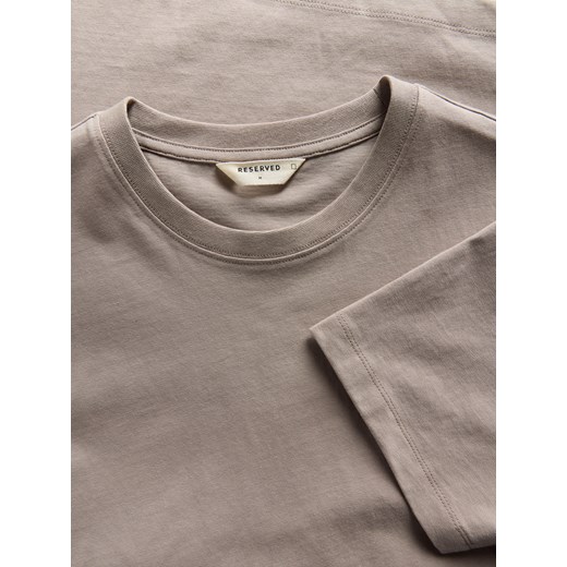 Reserved - Bawełniany t-shirt regular - beżowy Reserved L Reserved
