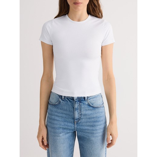 Reserved - Gładki t-shirt z poliamidu - biały Reserved S Reserved