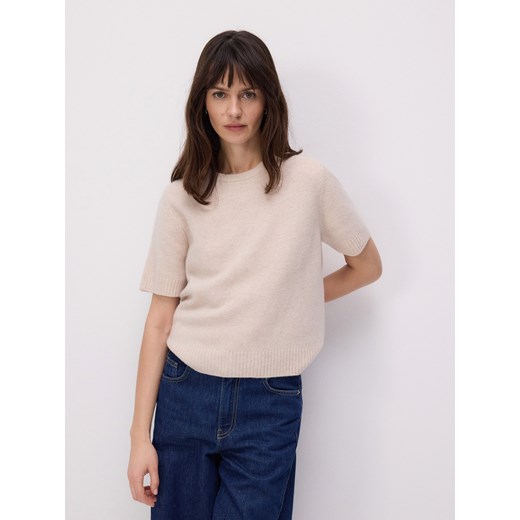 Reserved - Wełniany sweter z krótkimi rękawami - beżowy Reserved M Reserved