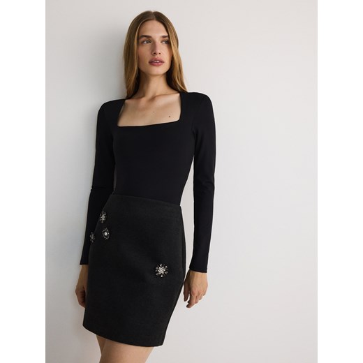 Reserved - Spódnica mini z ozdobnymi elementami - ciemnoszary ze sklepu Reserved w kategorii Spódnice - zdjęcie 177586845