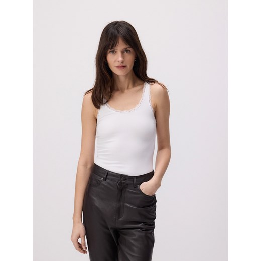 Reserved - Bawełniany top z koronką - biały Reserved S Reserved