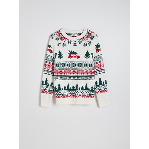 Reserved - Sweter ze świątecznym wzorem - złamana biel ze sklepu Reserved w kategorii Swetry chłopięce - zdjęcie 177587907