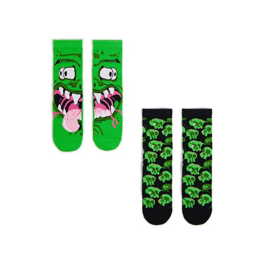 Cropp - Skarpetki 2 pack z zielonym nadrukiem - zielony ze sklepu Cropp w kategorii Skarpetki męskie - zdjęcie 177588598