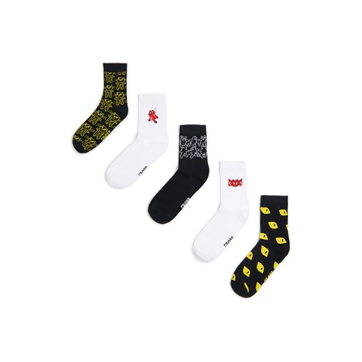 Cropp - 5 pack skarpet z kocim motywem - wielobarwny ze sklepu Cropp w kategorii Skarpetki męskie - zdjęcie 177588627