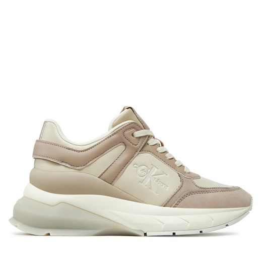 Sneakersy Calvin Klein Jeans Wedge Runner Lace Up Ml Mix YW0YW01577 Beżowy 36 promocja eobuwie.pl