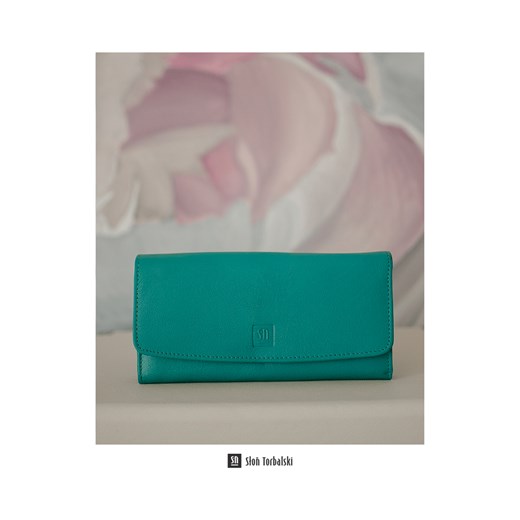 portfel skórzany niebieski z żółtym detalem ze sklepu Słoń Torbalski w kategorii Portfele damskie - zdjęcie 177646566