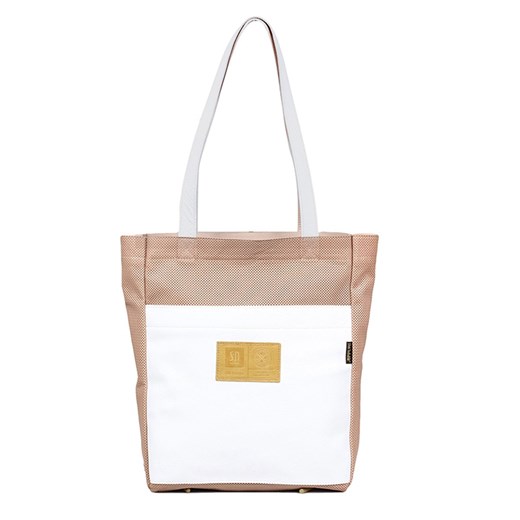 Aniela torebka skórzana shopper na ramię beżowo-biała ze sklepu Słoń Torbalski w kategorii Torby Shopper bag - zdjęcie 177647916
