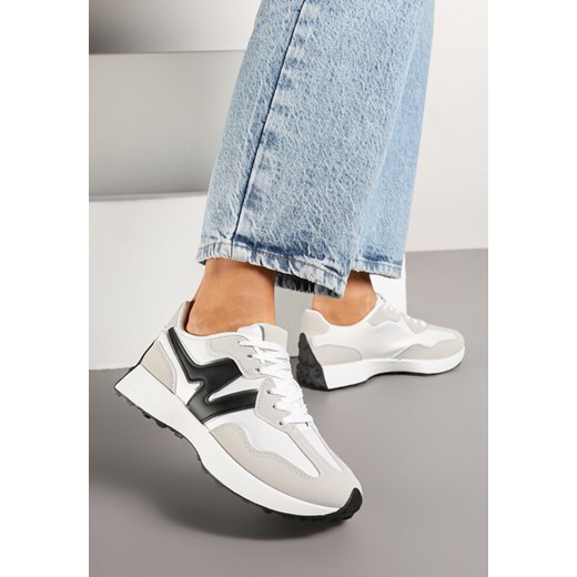 Szare Płaskie Sneakersy Ozdobione Geometrycznym Wzorem Rividi ze sklepu renee.pl w kategorii Buty sportowe damskie - zdjęcie 177654236