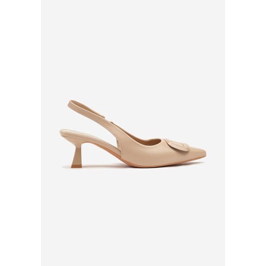 Ciemnobeżowe Sandały na Szpilce Kaczuszce Slingback z Geometryczną Aplikacją Renee 39 renee.pl