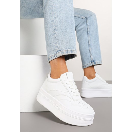 Białe Sznurowane Sneakersy Vices na Platformie z Metalicznymi Paskami Neliawen ze sklepu renee.pl w kategorii Buty sportowe damskie - zdjęcie 177655388