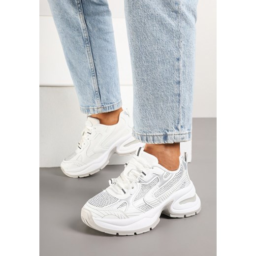 Białe Sneakersy Streetwearowe na Grubej Podeszwie Zdobione Brokatem Felanwea ze sklepu born2be.pl w kategorii Buty sportowe damskie - zdjęcie 177656047