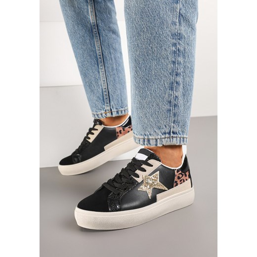 Czarne Sneakersy na Grubej Podeszwie Zdobione Brokatem Felthara ze sklepu born2be.pl w kategorii Buty sportowe damskie - zdjęcie 177656059