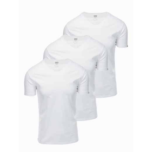 Zestaw męskich bawełnianych koszulek V-neck BASIC – 3x biały V11 OM-TSBS-0233 ze sklepu ombre w kategorii T-shirty męskie - zdjęcie 177658668