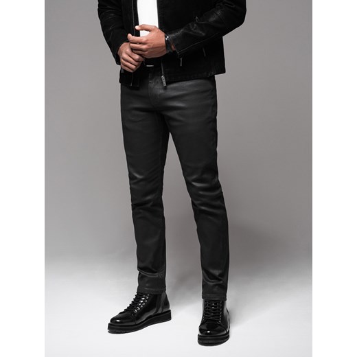 Męskie woskowane spodnie jeansowe SLIM FIT – czarne V3 OM-PADP-0149 ze sklepu ombre w kategorii Jeansy męskie - zdjęcie 177658699