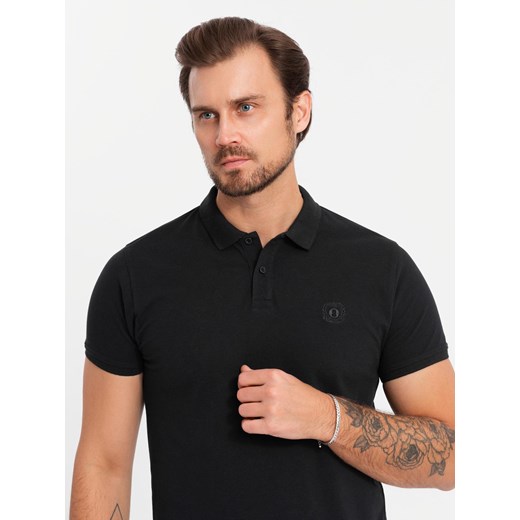Komplet męskich bawełnianych t-shirtów polo BASIC – czarny/biały/beżowy V7 S ombre
