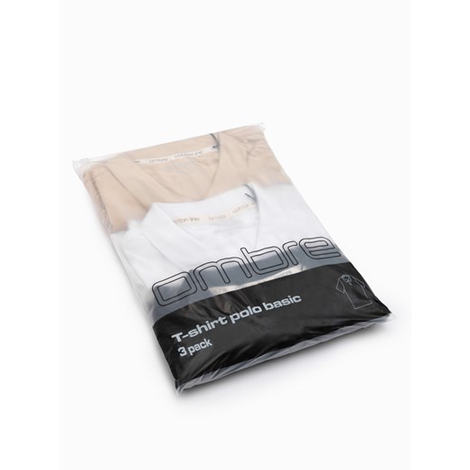 Komplet męskich bawełnianych t-shirtów polo BASIC – czarny/biały/beżowy V7 L ombre