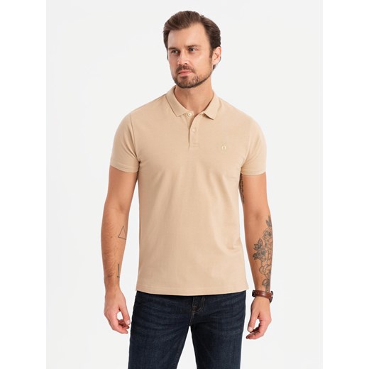Komplet męskich bawełnianych t-shirtów polo BASIC – czarny/biały/beżowy V7 M ombre