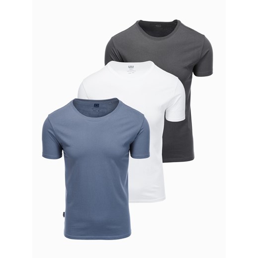 Zestaw bawełnianych koszulek męskich BASIC z okrągłym dekoltem – biały/grafitowy/niebieski denim V8 OM-TSBS-0232 ze sklepu ombre w kategorii T-shirty męskie - zdjęcie 177658958
