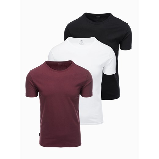 Zestaw bawełnianych t-shirtów męskich BASIC z okrągłym dekoltem – czarny/biały/bordowy V6 OM-TSBS-0232 ze sklepu ombre w kategorii T-shirty męskie - zdjęcie 177658977