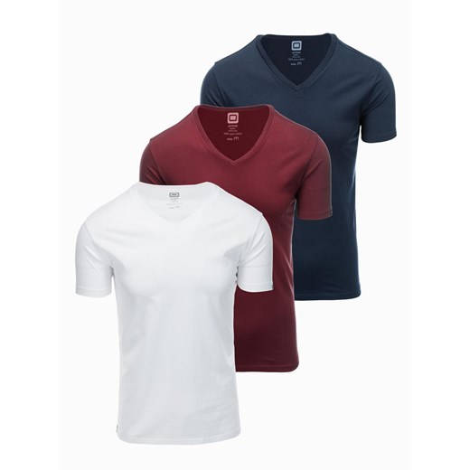 Zestaw męskich koszulek bawełnianych V-neck BASIC – biały/granatowy/bordowy V13 OM-TSBS-0233 ze sklepu ombre w kategorii T-shirty męskie - zdjęcie 177659037
