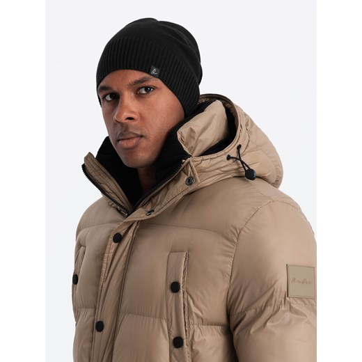 Męska zimowa czapka beanie z bawełnianej dzianiny – czarna V1 OM-ACWH-0124 uniwersalny ombre wyprzedaż