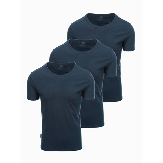 Zestaw męskich koszulek bawełnianych BASIC z okrągłym dekoltem – 3x granatowy V10 OM-TSBS-0232 ze sklepu ombre w kategorii T-shirty męskie - zdjęcie 177659347
