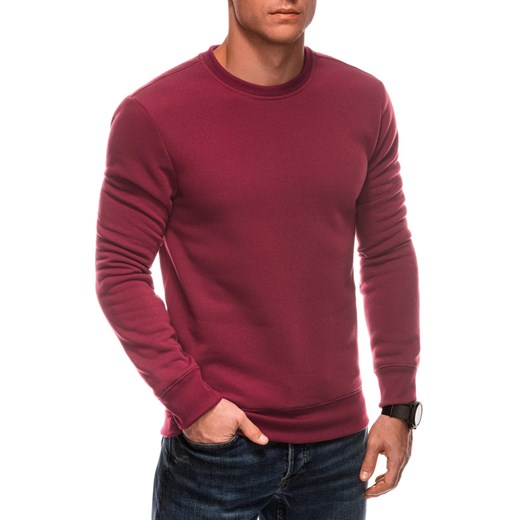 Jednolita dresowa bluza męska round neck BASIC – bordowa V8 EM-SSBN-0100 ze sklepu Edoti w kategorii Bluzy męskie - zdjęcie 177673628