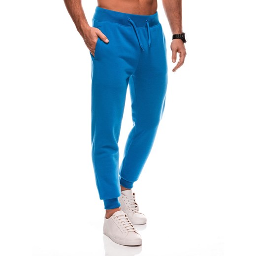 Jednolite męskie spodnie dresowe joggery BASIC – niebieskie V1 EM-PABS-0108 ze sklepu Edoti w kategorii Spodnie męskie - zdjęcie 177673647