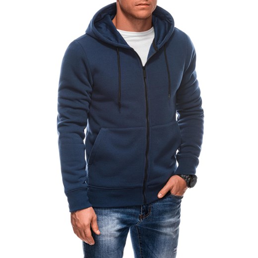 Dresowa rozpinana męska bluza z kapturem BASIC – granatowa V5 EM-SSBZ-0101 ze sklepu Edoti w kategorii Bluzy męskie - zdjęcie 177673656