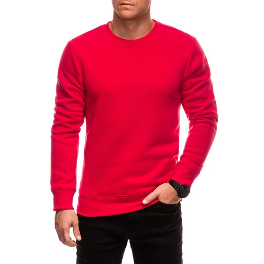 Jednolita dresowa męska bluza round neck BASIC – czerwona V4 EM-SSBN-0100 ze sklepu Edoti w kategorii Bluzy męskie - zdjęcie 177673657
