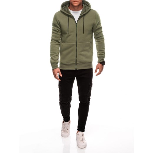 Rozpinana męska dresowa bluza z kapturem BASIC – ciemnooliwkowa V2 EM-SSBZ-0101 Other L Edoti
