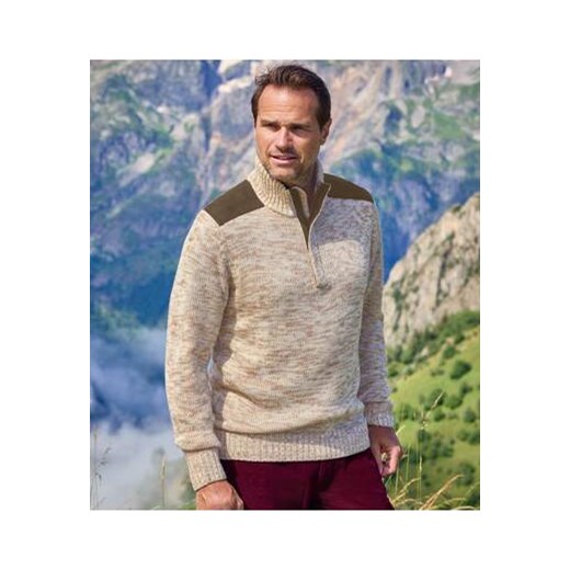 Beżowy sweter z wykładanym kołnierzem ze sklepu Atlas For Men w kategorii Swetry męskie - zdjęcie 177673829
