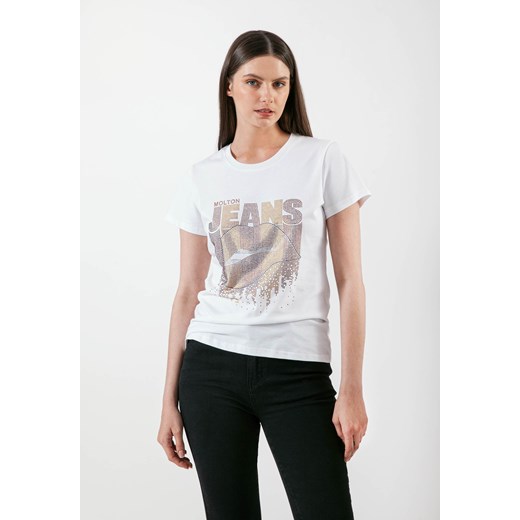 Biały t-shirt z aplikacją ze sklepu Molton w kategorii Bluzki damskie - zdjęcie 177673909