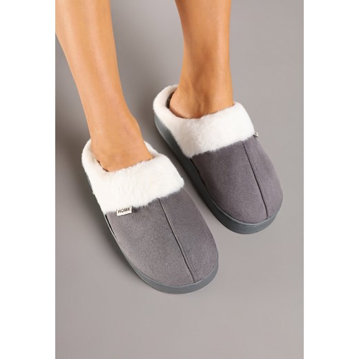 Szare Klasyczne Kapcie Vices z Ozdobnym Futrem Eleahilde - id: C57-39-GREY - marki Renee - 177676249 Szare Klasyczne Kapcie Vices z Ozdobnym Futrem Eleahilde ze sklepu renee.pl w kategorii Kapcie damskie - zdjęcie 177676249