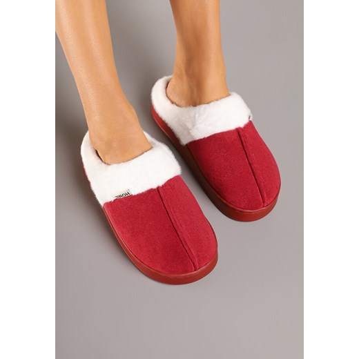 Bordowe Klasyczne Kapcie Vices z Ozdobnym Futrem Eleahilde ze sklepu renee.pl w kategorii Kapcie damskie - zdjęcie 177676255