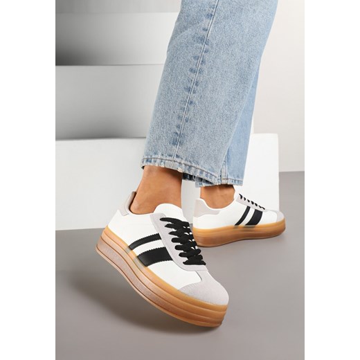 Biało-Czarne Sneakersy na Płaskiej Podeszwie z Ozdobnymi Paskami Velali ze sklepu renee.pl w kategorii Buty sportowe damskie - zdjęcie 177676328