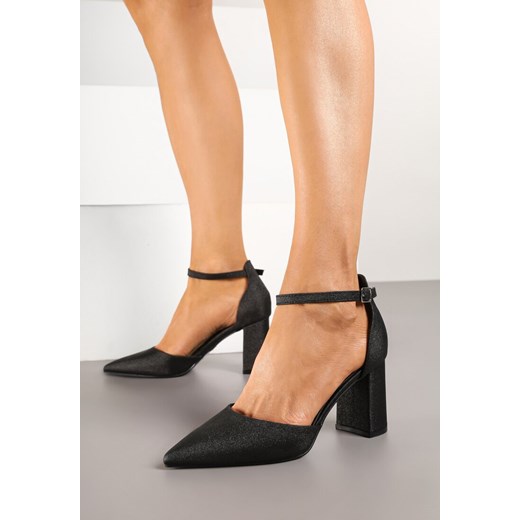 Czarne Brokatowe Czółenka na Słupku Loresi Renee 40 renee.pl