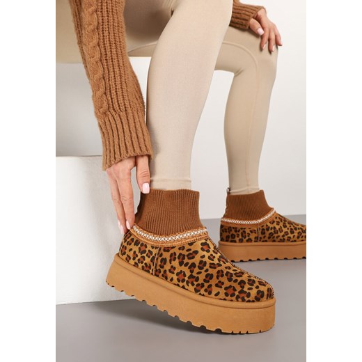Panterkowe Śniegowce na Platformie ze Skarpetową Cholewką Erevelis ze sklepu renee.pl w kategorii Śniegowce damskie - zdjęcie 177677516
